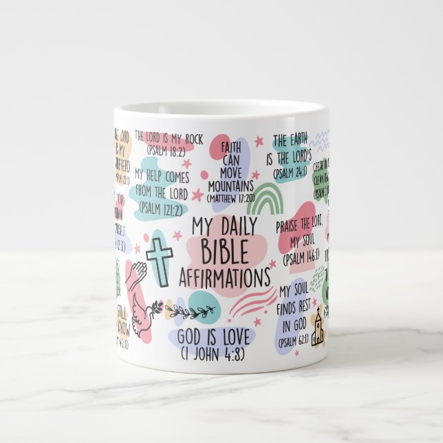 My Daily Bible Affirmations Beverage Tea or Large Coffee Mug (Front)