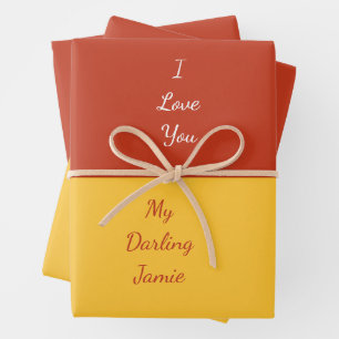 My Darling I Love You Bold Red and Yellow Unique  Wrapping Paper Sheet