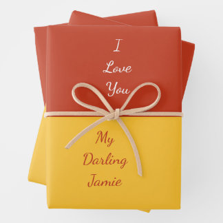 My Darling I Love You Bold Red and Yellow Unique Wrapping Paper Sheet
