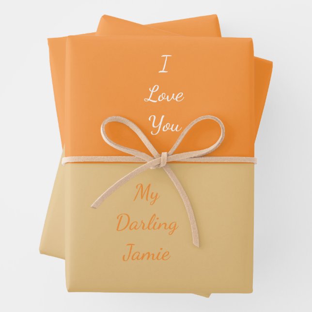 My Darling I Love You  Elegant Script Orange Wrapping Paper Sheet (In situ)