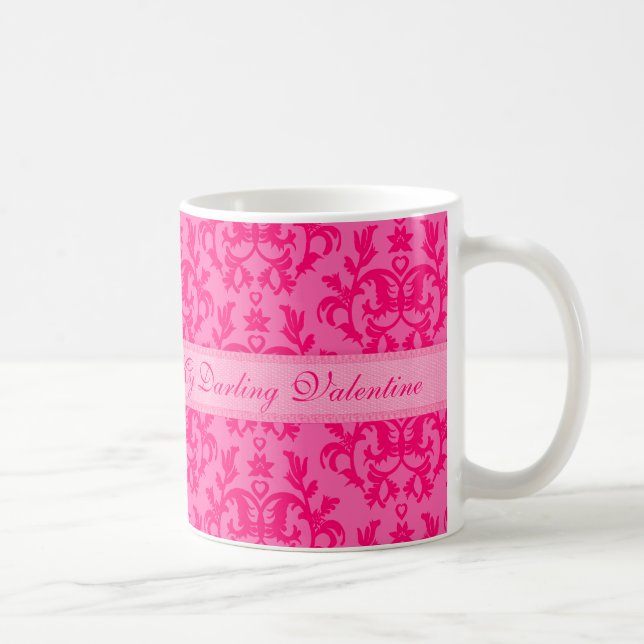 My Darling Valentine damask hot passion pink mug (Right)