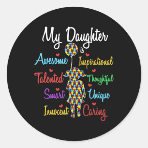 My Daughter Love Puzzle Autistic Cool Autism Aware Classic Round Sticker