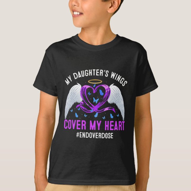 My Daughter's Wings Cover My Heart Purple Ribbon 1 T-Shirt (Front)