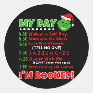 my day schedule i’m booked christmas sweater chris classic round sticker