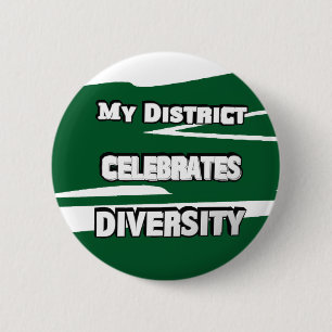 My District Celebrates Diversity Green and White 6 Cm Round Badge