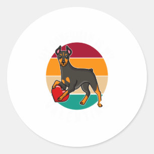 My Doberman Is My Valentine Heart Retro Sunset Dog Classic Round Sticker