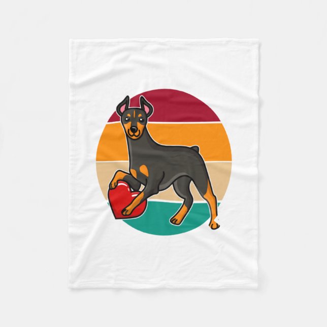 My Doberman Is My Valentine Heart Retro Sunset Dog Fleece Blanket (Front)