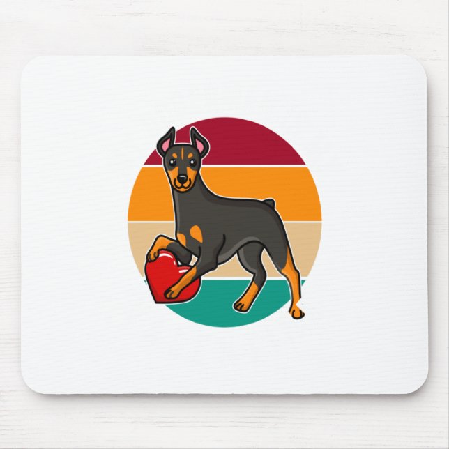 My Doberman Is My Valentine Heart Retro Sunset Dog Mouse Mat (Front)
