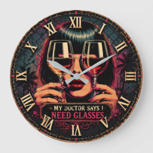 My Doctor Says I Need Glasses Funny Wine  Large Clock