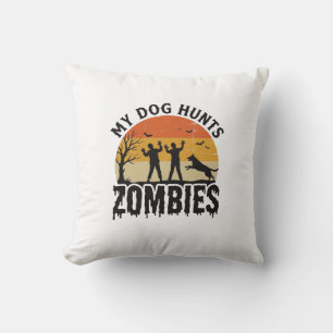 My Dog Hunts Zombies Vintage Halloween Dog Art_1 Cushion