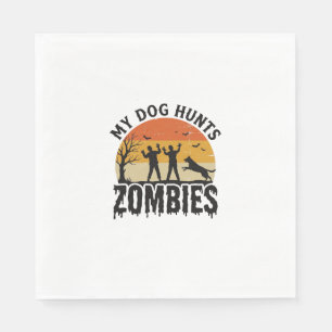My Dog Hunts Zombies Vintage Halloween Dog Art_1 Napkin