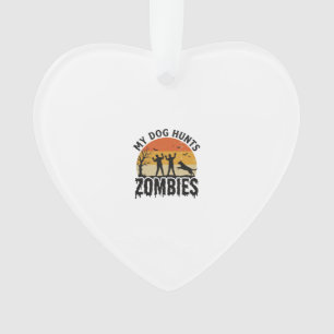 My Dog Hunts Zombies Vintage Halloween Dog Art_1 Ornament