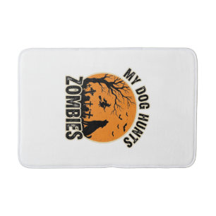 My Dog Hunts Zombies Vintage Halloween Dog Design_ Bath Mat