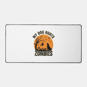 My Dog Hunts Zombies Vintage Halloween Dog Design_ Desk Mat