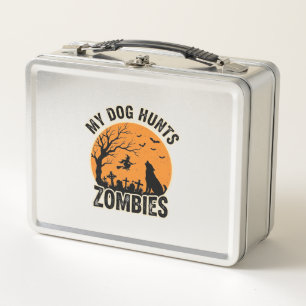 My Dog Hunts Zombies Vintage Halloween Dog Design_ Metal Lunch Box