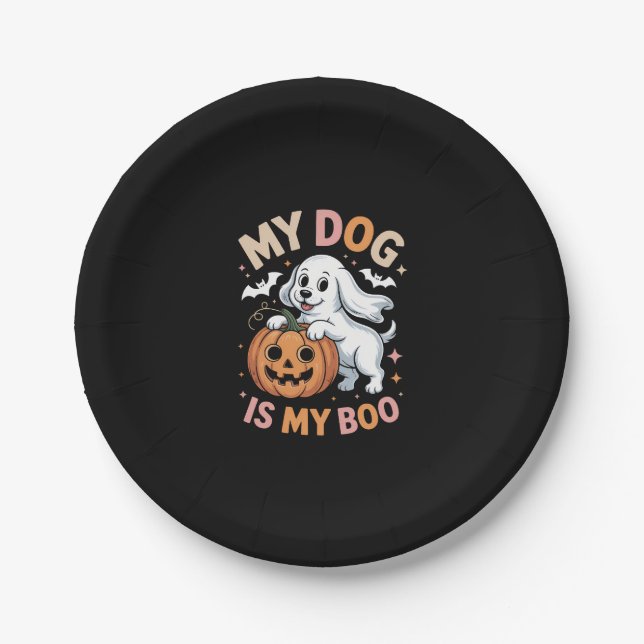 My Dog is My Boo Funny Halloween Paper Plate (Front)
