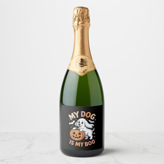 My Dog is My Boo Funny Halloween Sparkling Wine Label (Front)