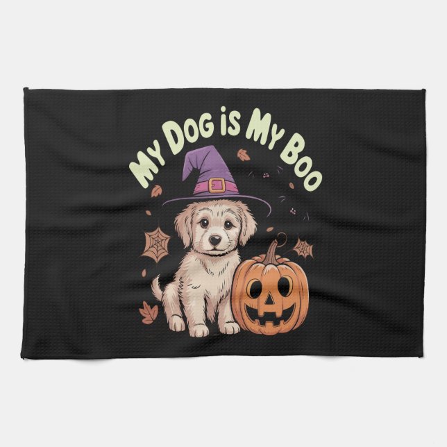 My Dog is My Boo Halloween Tea Towel (Horizontal)