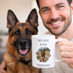 My dog is my theraphist photo black coffee mug