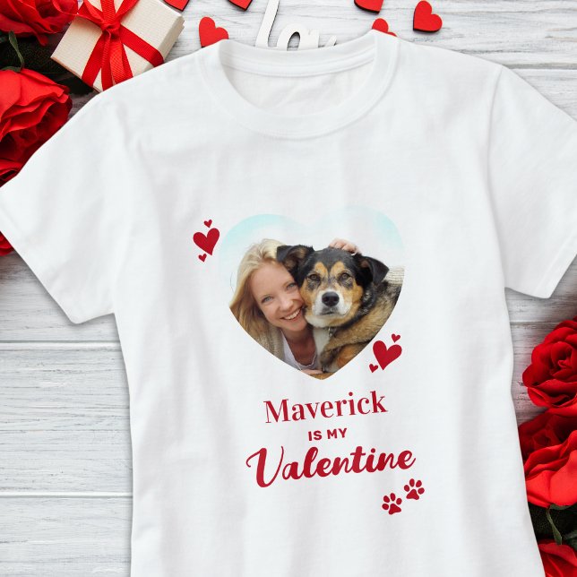 My Dog Is My Valentine Custom Heart Pet Photo T-Shirt (Creator Uploaded)