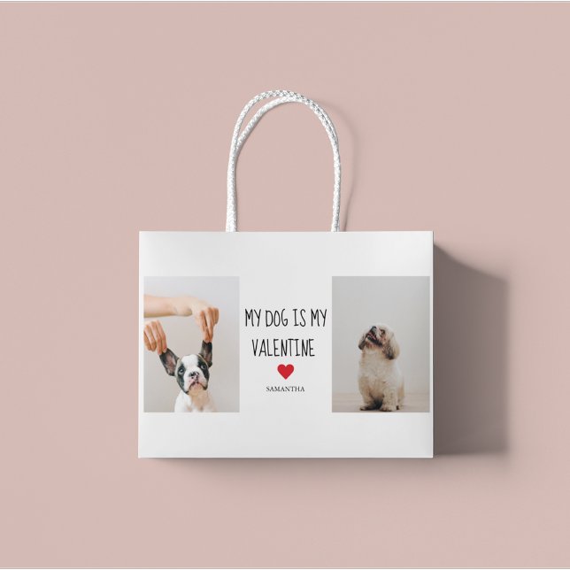 My Dog Is My Valentine | Two Dog Photos  Large Gift Bag (Creator Uploaded)
