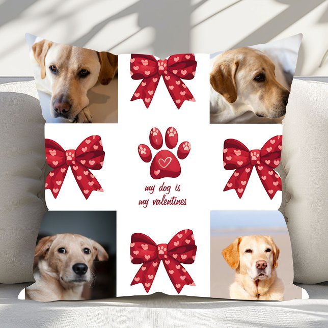 My Dog Is My Valentines Bow 4 Photos Cushion (Creator Uploaded)