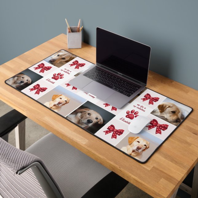 My Dog Is My Valentines Bow 4 Photos Desk Mat (Office 2)