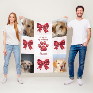My Dog Is My Valentines Bow 4 Photos Fleece Blanket