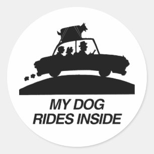 My dog rides inside.png classic round sticker