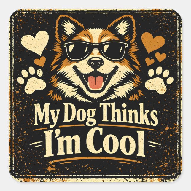 My Dog Thinks I'm Cool – Canine Validation Humour  Square Sticker (Front)