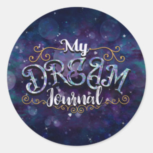 My Dream Journal Indigo Violet Hearts  & Stars Classic Round Sticker