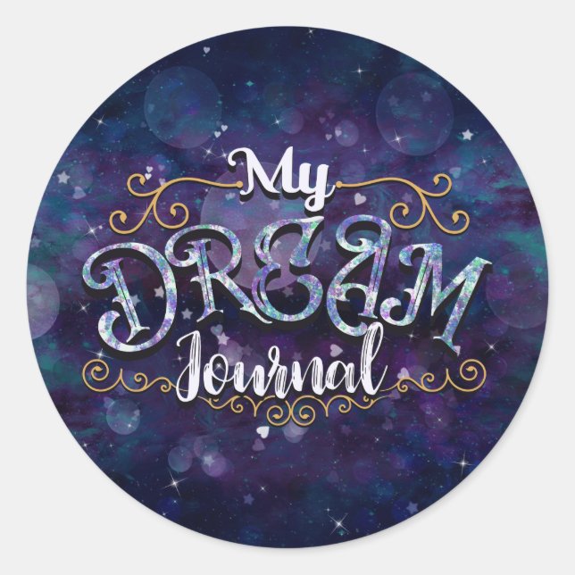 My Dream Journal Indigo Violet Hearts  & Stars Classic Round Sticker (Front)