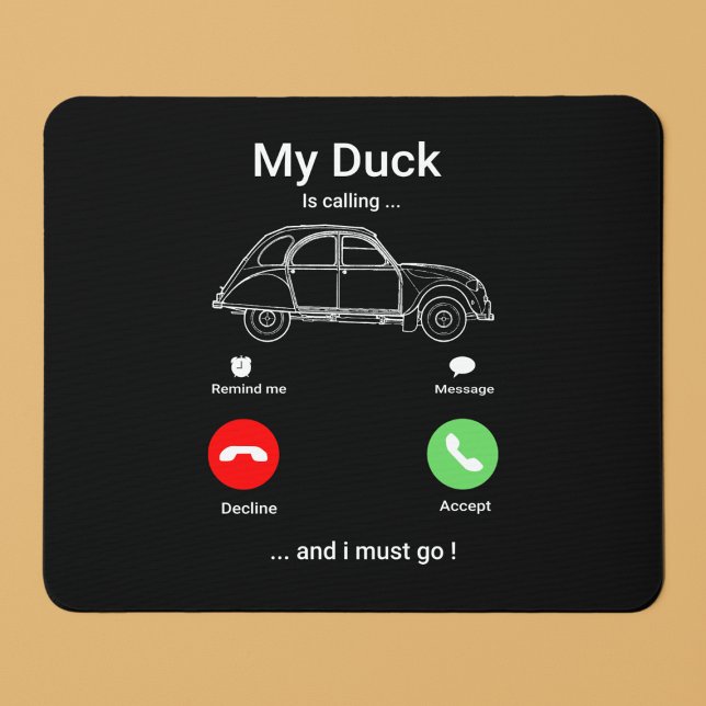My Duck Is Calling | Funny 2CV Oldtimer Smartphone Mouse Mat (2CV Mousepad in Black with a Red Green and White Smartphone Illustration)