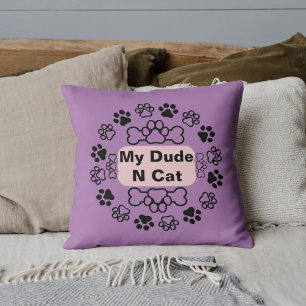 My Dude And Cat Funny Cute Modern Pet Paw Lavender Cushion