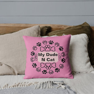 My Dude And Cat Funny Retro Cute Modern Paw Pink Cushion