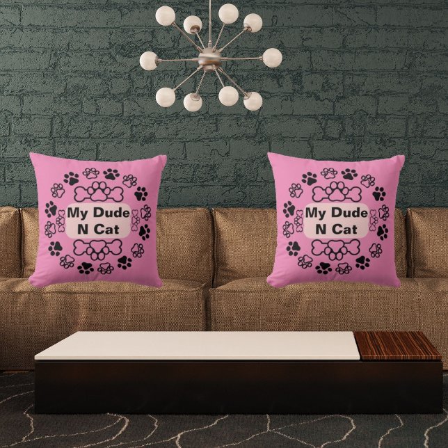My Dude And Cat Funny Retro Cute Modern Paw Pink Cushion (Creator Uploaded)