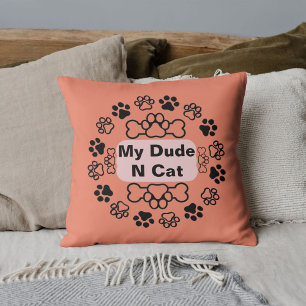 My Dude And Cat Funny Retro Cute Modern Paw Salmon Cushion