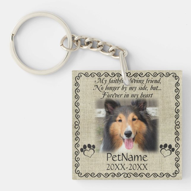 My Faithful Friend Pet Sympathy Custom Burlap Key Ring (Front)