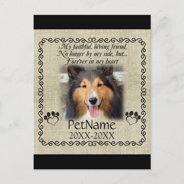 My Faithful Friend Pet Sympathy Custom Burlap Postcard (Front)