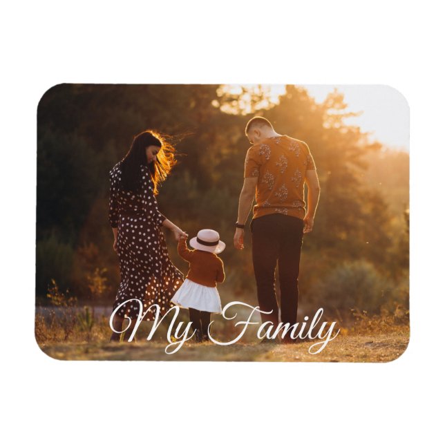 my family chic calligraphy holiday photo magnet (Horizontal)