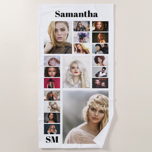 My family model memories DIY 19 photo monogram Beach Towel (Front)