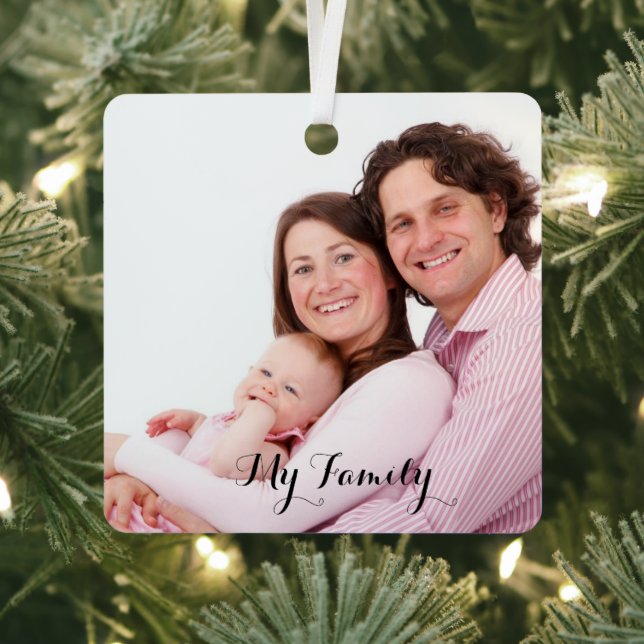 my family,modern calligraphy,holiday photo metal tree decoration (Insitu)