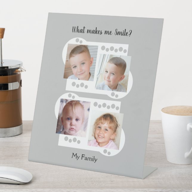 My family photos white and grey pedestal sign (In SItu)