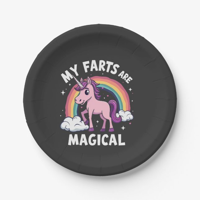 My Farts Are Magical Funny Unicorn Rainbow  Paper Plate (Front)