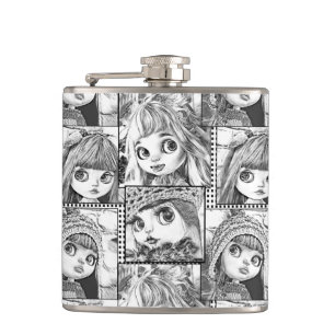 My favorite black and white patchwork dolls  hip flask