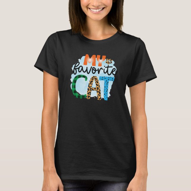 My Favorite Cat Graphic Patchwork T-Shirt (Front)