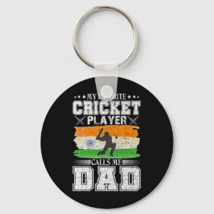My Favorite Cricket Player Calls Me Dad India Flag Key Ring