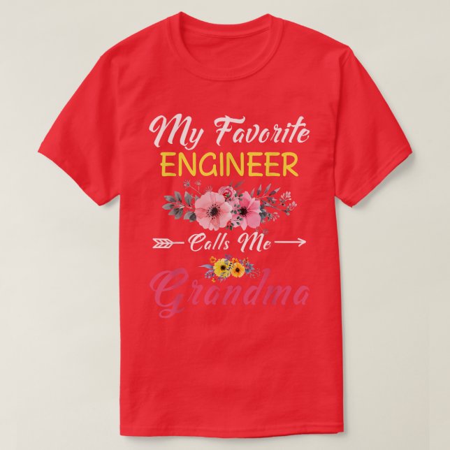 My Favorite Engineer Calls Me Grandma Flowers Moth T-Shirt (Design Front)