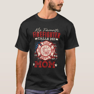 My Favorite Firefighter Calls Me Mom USA Flag Moth T-Shirt