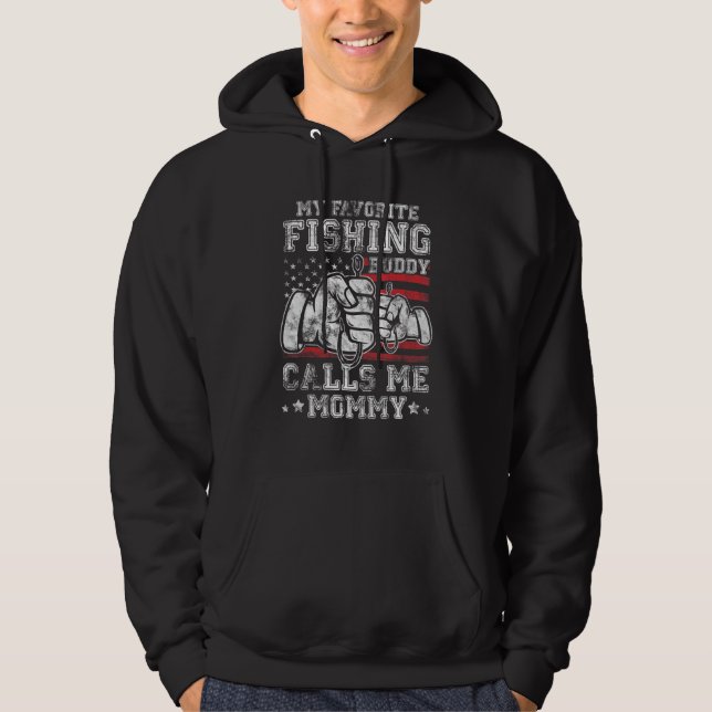 My Favorite Fishing Buddy Call Me Mommy US Flag Hoodie (Front)